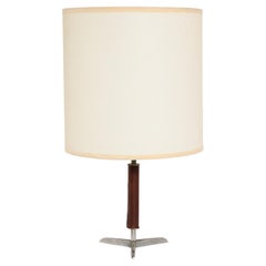 Retro Brown Leather & Nickel Table Lamp, France 1960's