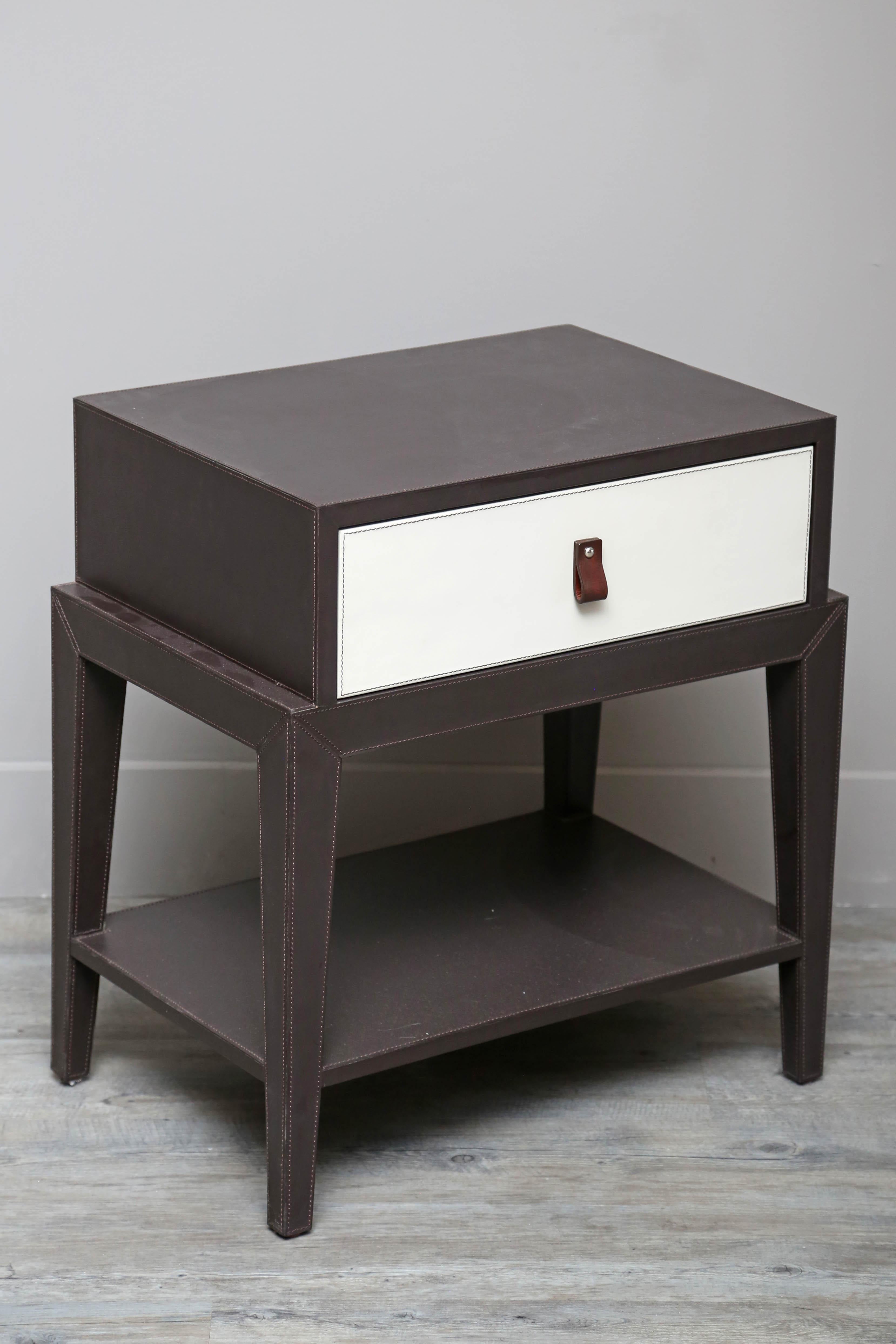 Leather Nightstand or Side Table by Serge de Troyer, Italy, 2018 In Good Condition In Miami, FL
