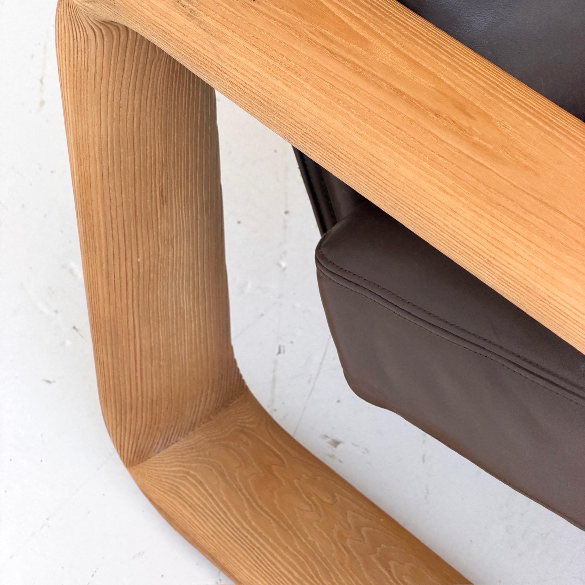 Leather + Oak Hombre Sofa by Burkhard Vogetherr for Rosenthal For Sale 4