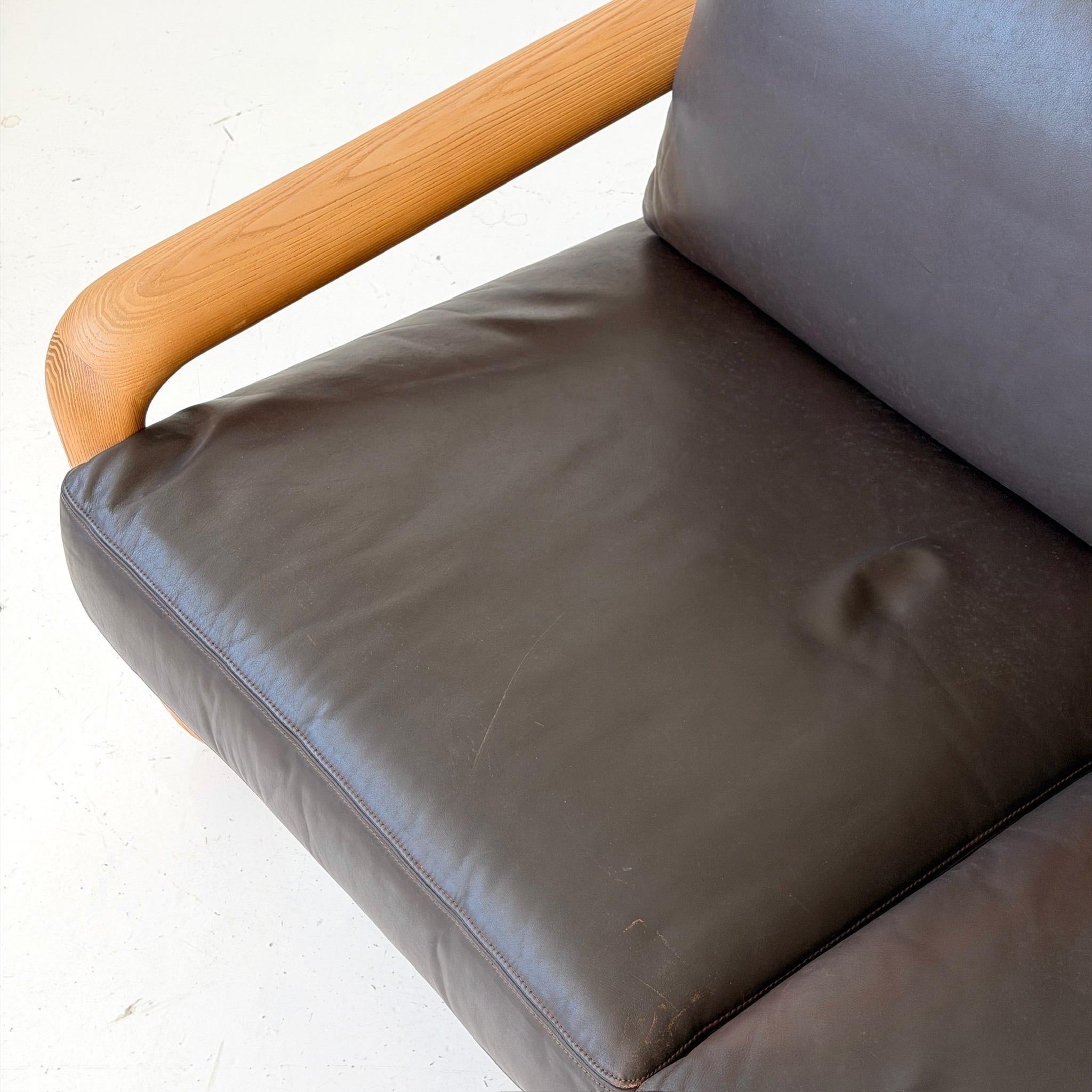 German Leather + Oak Hombre Sofa by Burkhard Vogetherr for Rosenthal For Sale
