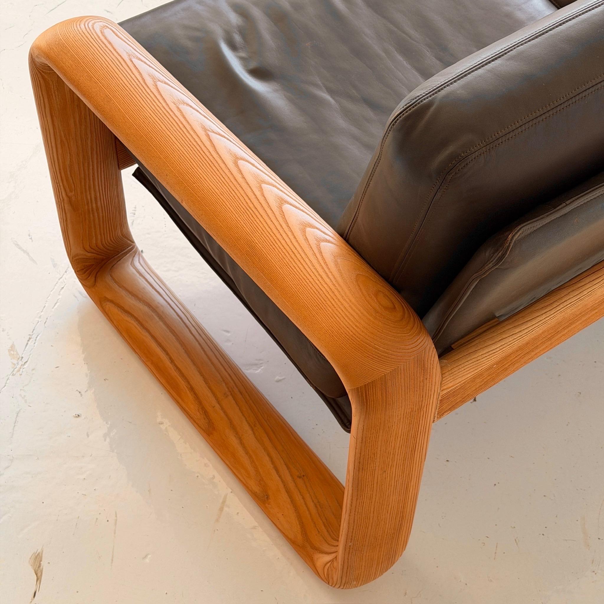 Late 20th Century Leather + Oak Hombre Sofa by Burkhard Vogetherr for Rosenthal For Sale