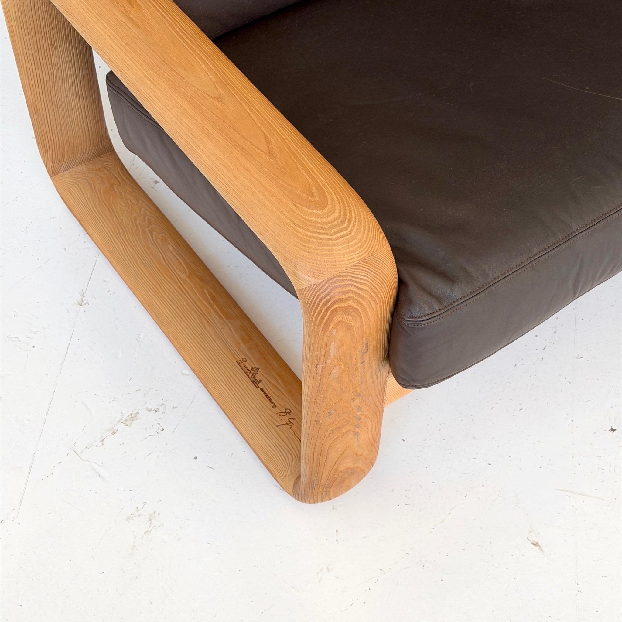 Leather + Oak Hombre Sofa by Burkhard Vogetherr for Rosenthal For Sale 1