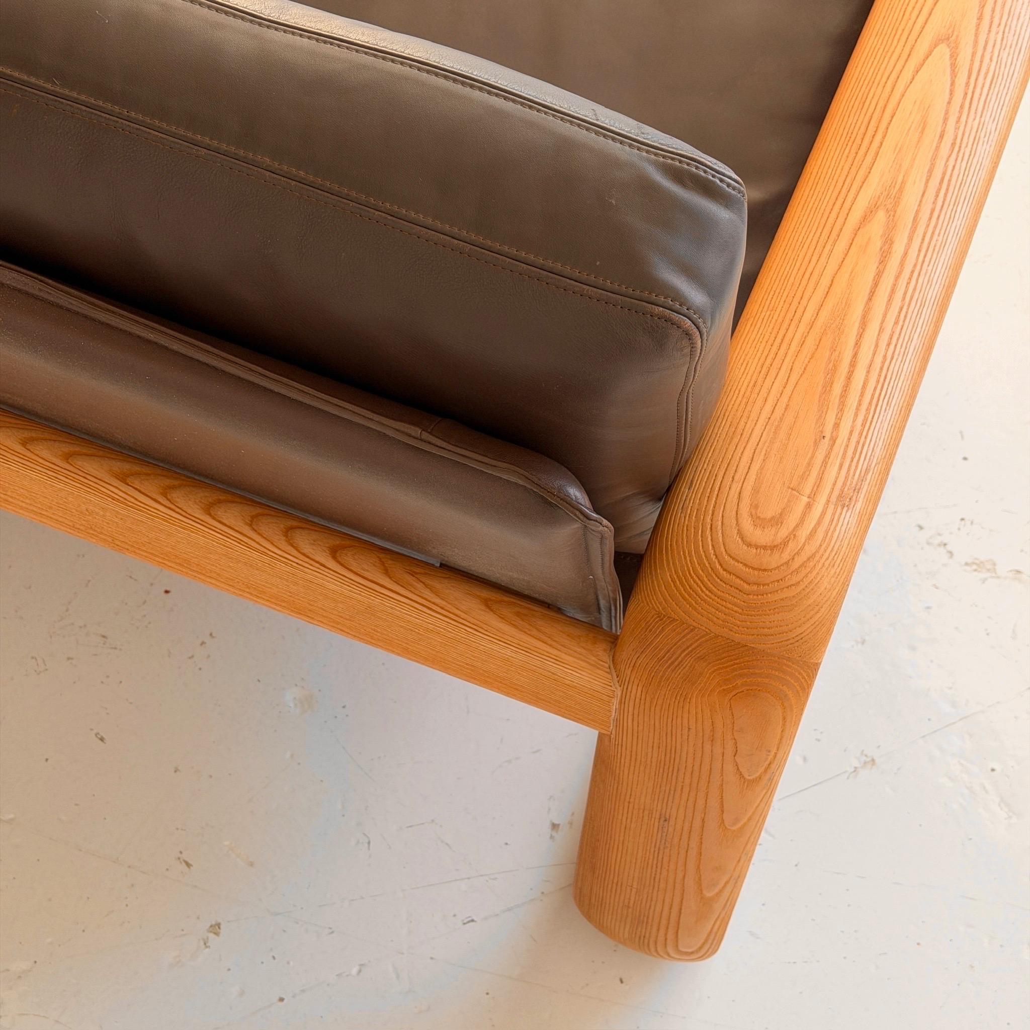 Leather + Oak Hombre Sofa by Burkhard Vogetherr for Rosenthal For Sale 2