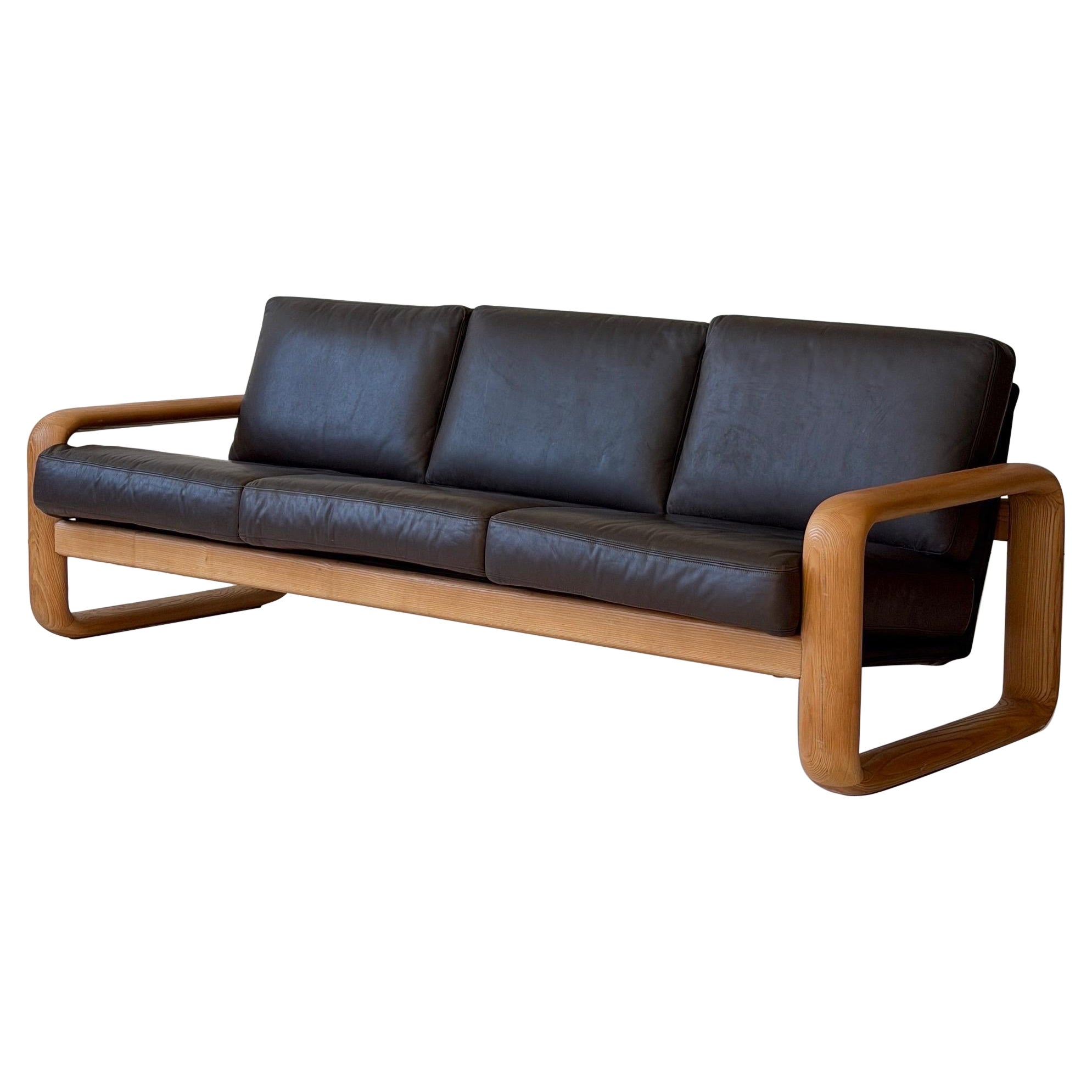 Leather + Oak Hombre Sofa by Burkhard Vogetherr for Rosenthal For Sale