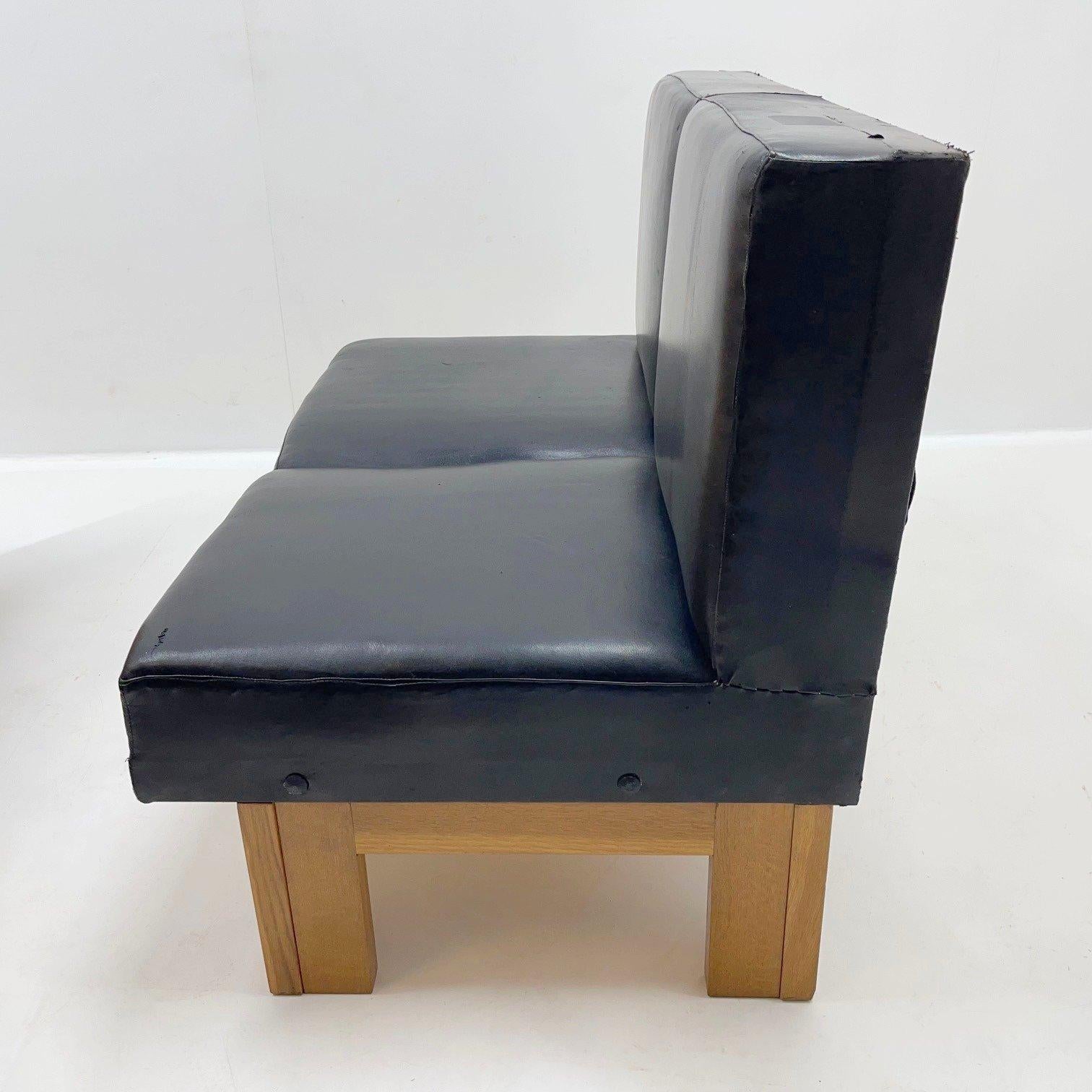 Leather & Oak Wood Modular Sofa and Chairs, 1970's 5