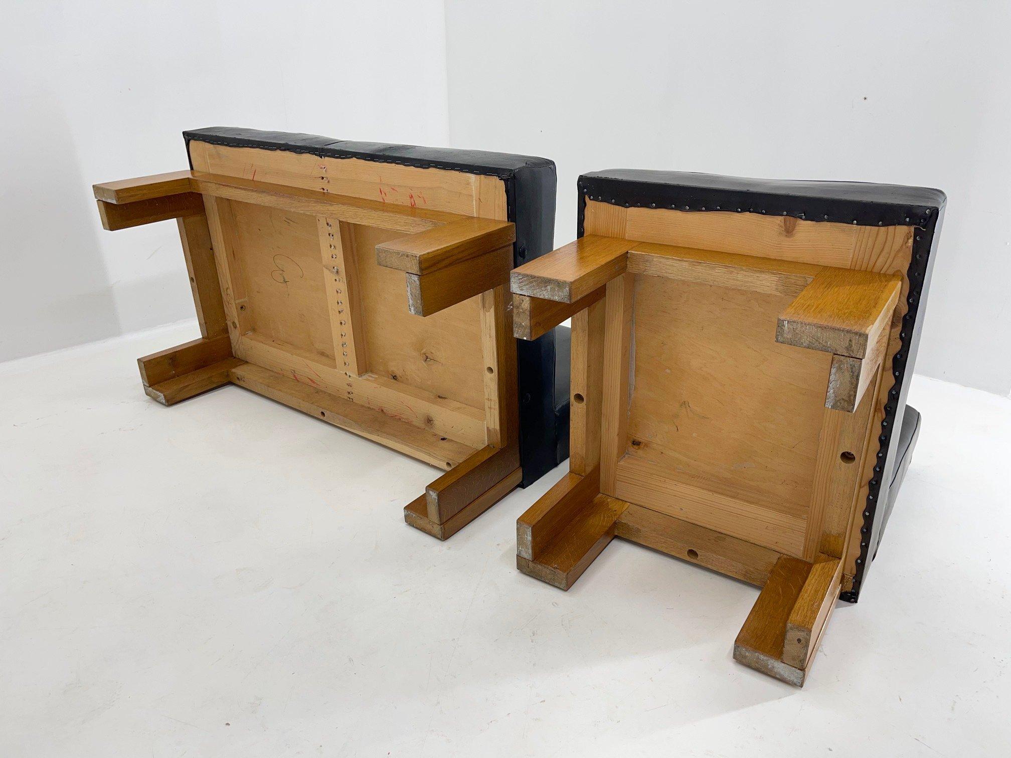 Leather & Oak Wood Modular Sofa and Chairs, 1970's 7