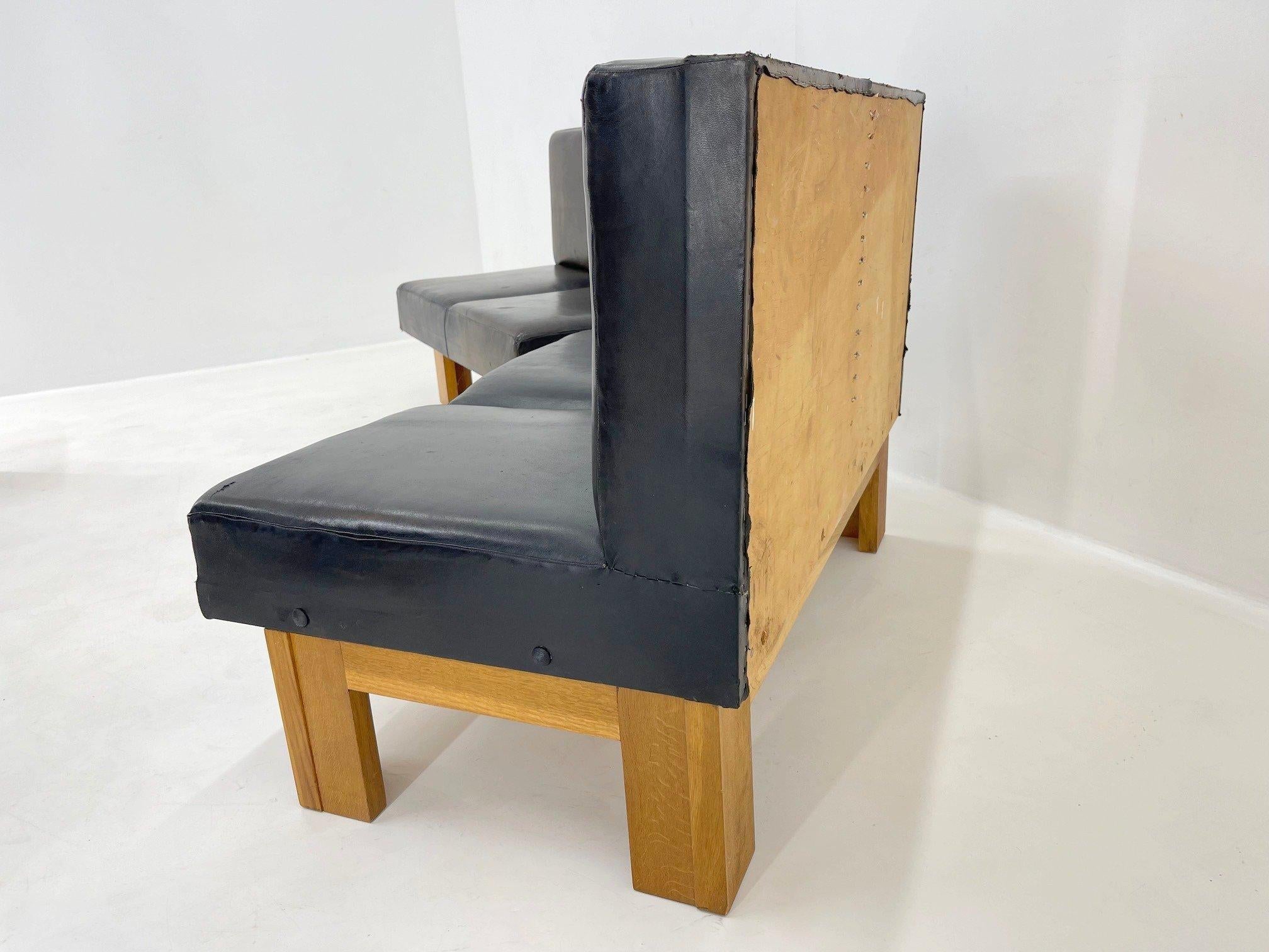 Leather & Oak Wood Modular Sofa and Chairs, 1970's 3