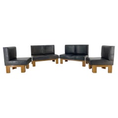 Used Leather & Oak Wood Modular Sofa and Chairs, 1970's