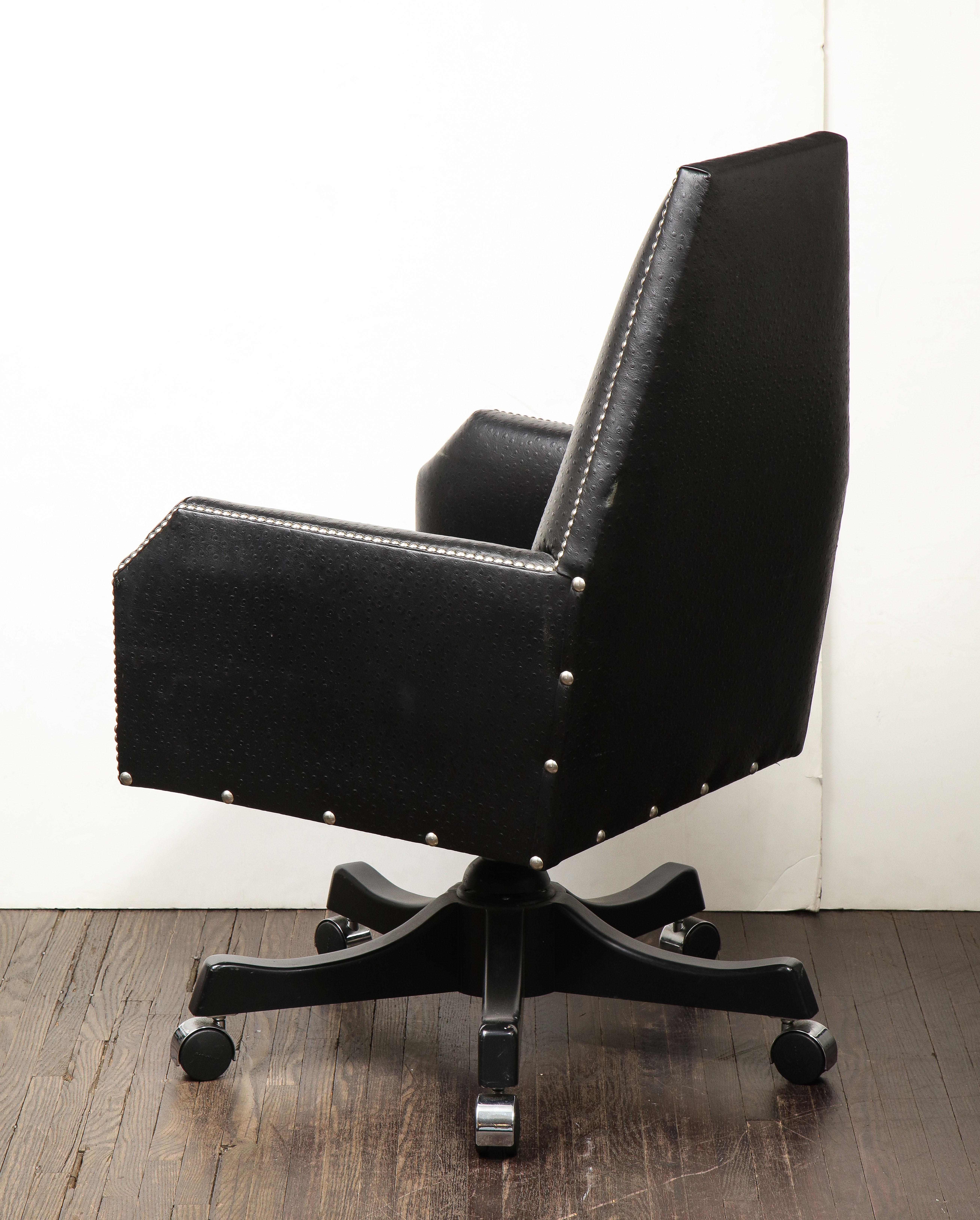 Modern Black Leather Desk Armchair with Swivel Base For Sale