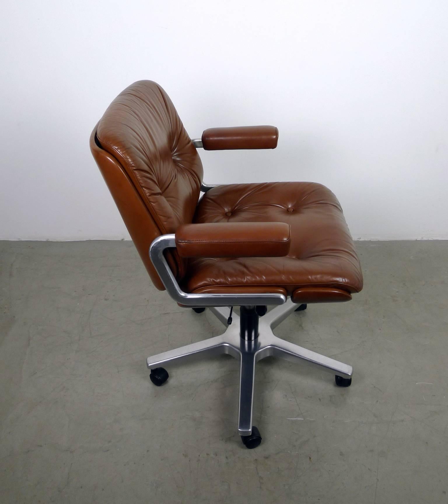 Swiss Leather Office Swivel Chair from Stoll Giroflex AG, Switzerland, 1970s