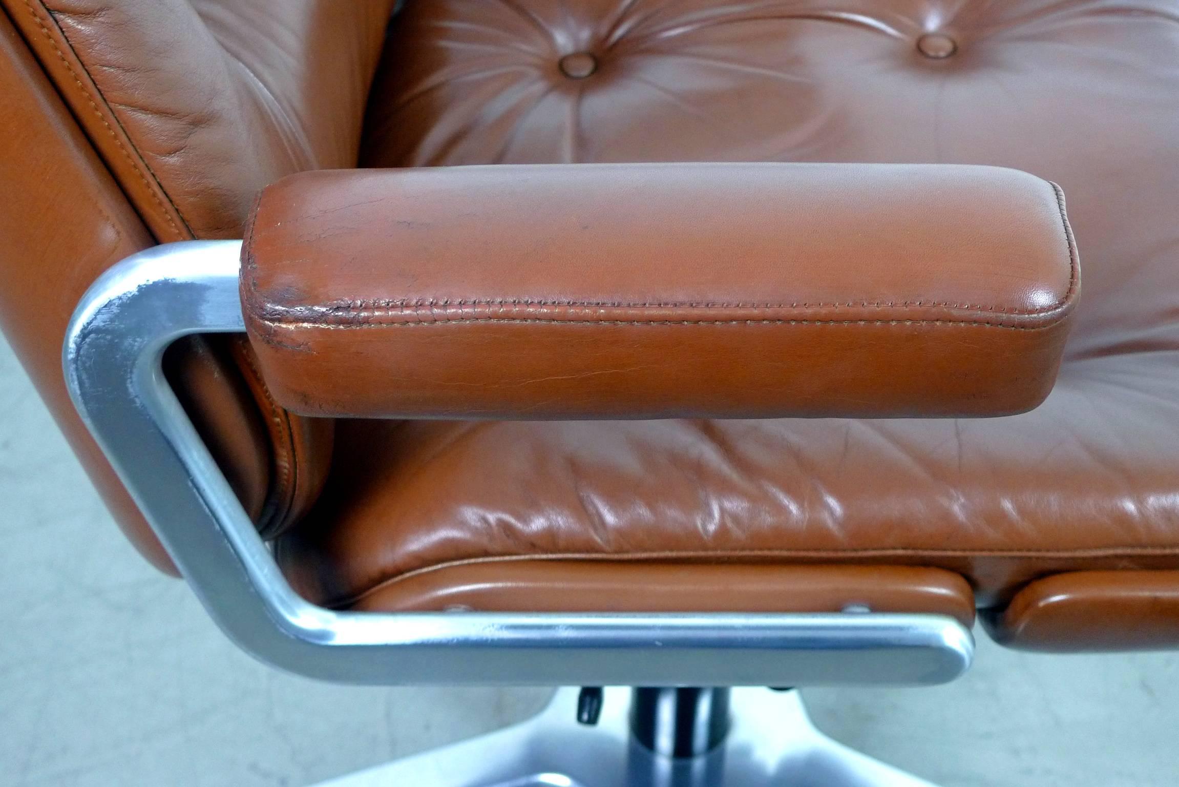 Leather Office Swivel Chair from Stoll Giroflex AG, Switzerland, 1970s 1