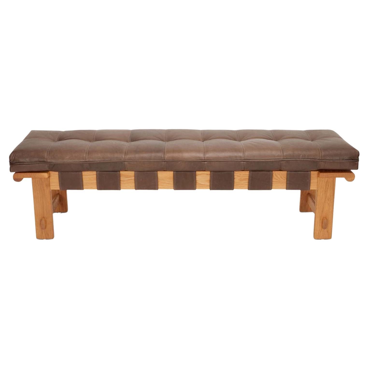 Oak and Tan Leather Ojai Bench by LawsonFenning For Sale at 1stDibs