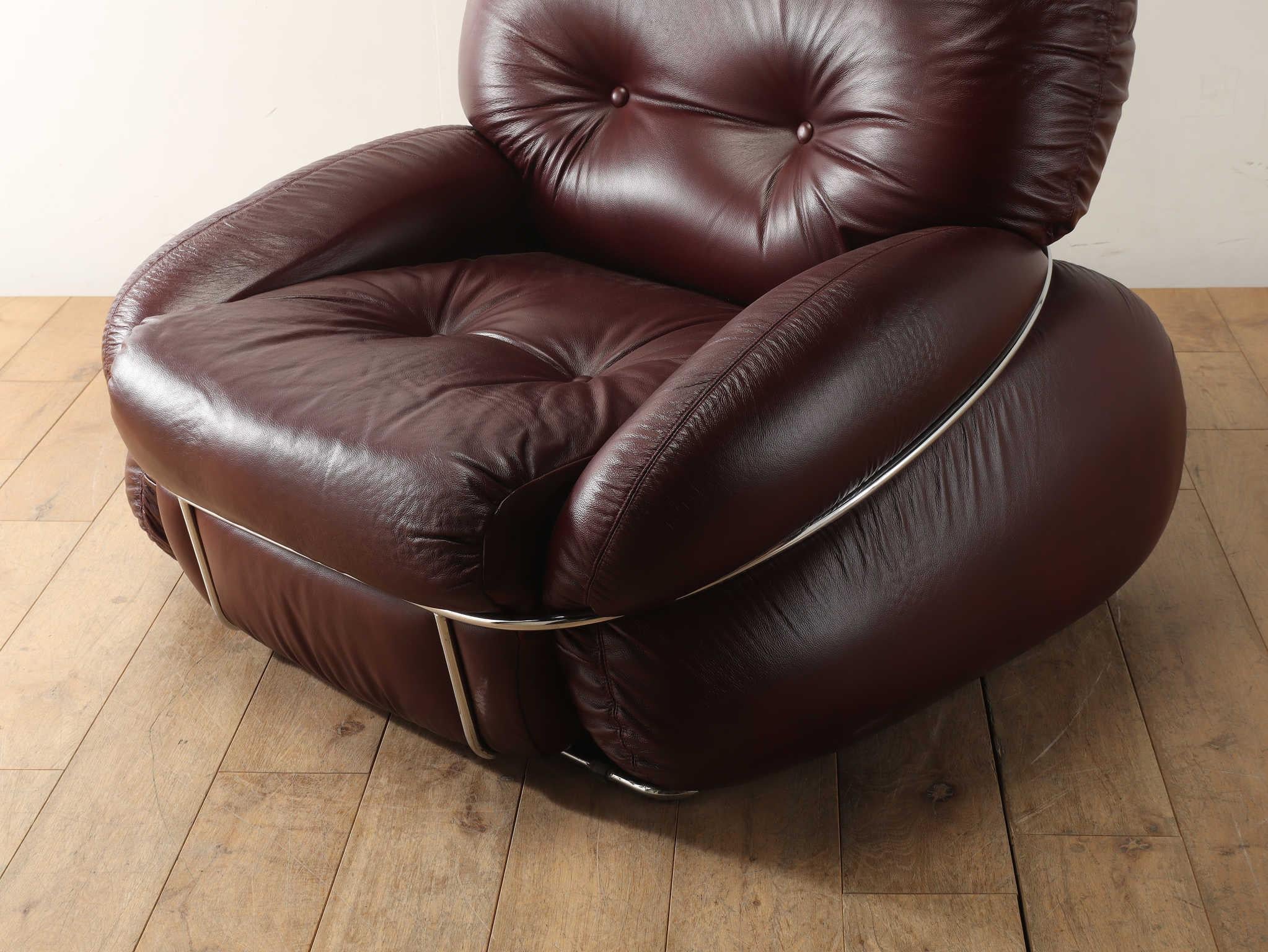 Mid-Century Modern Leather Okay Armchair by Adriano Piazzesi , Italy 1970s