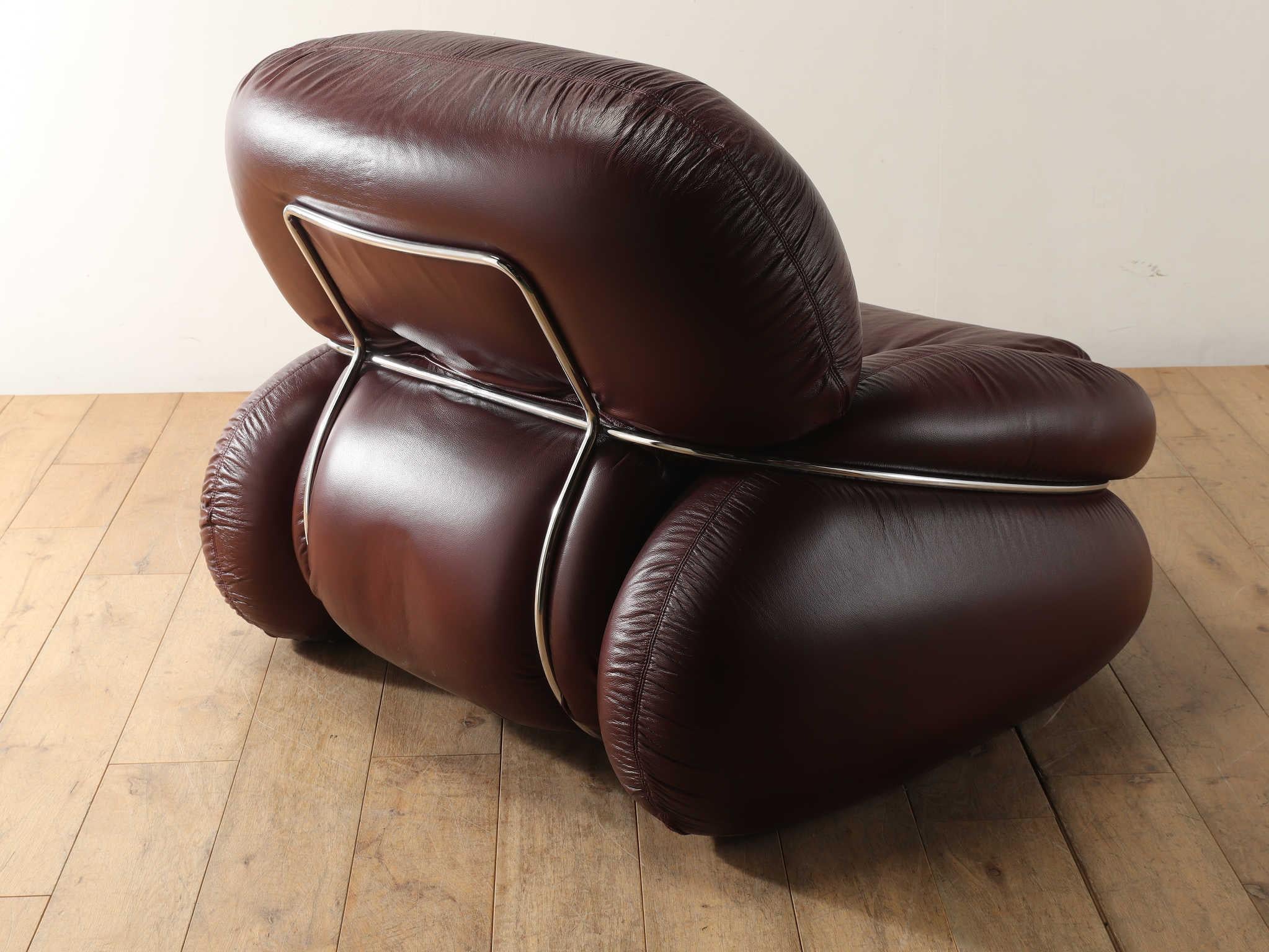 Metal Leather Okay Armchair by Adriano Piazzesi , Italy 1970s