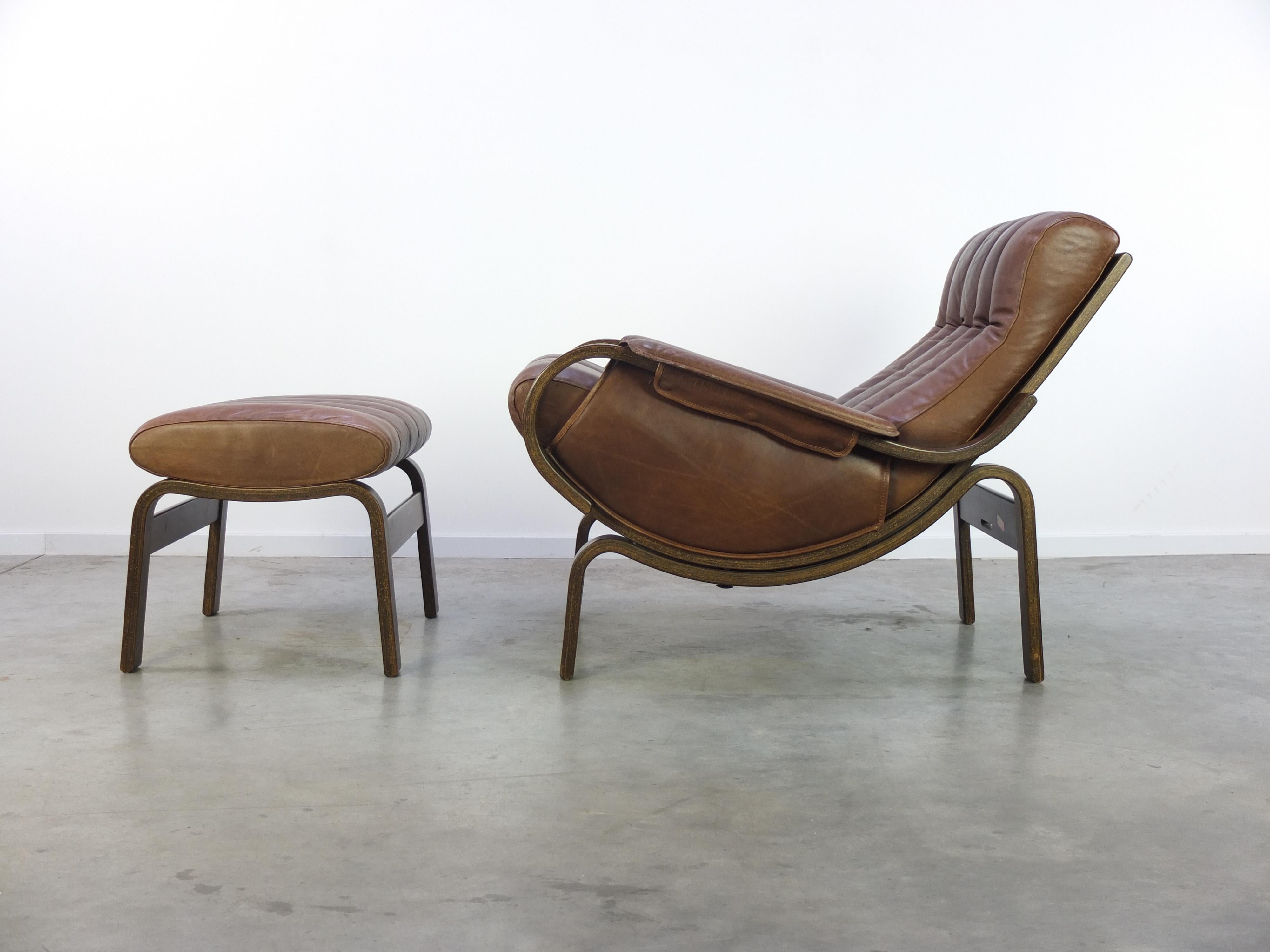 Scandinavian Modern Leather 'Orbit' Lounge Chair with Ottoman by Ingmar Relling for Westnofa, 1960s