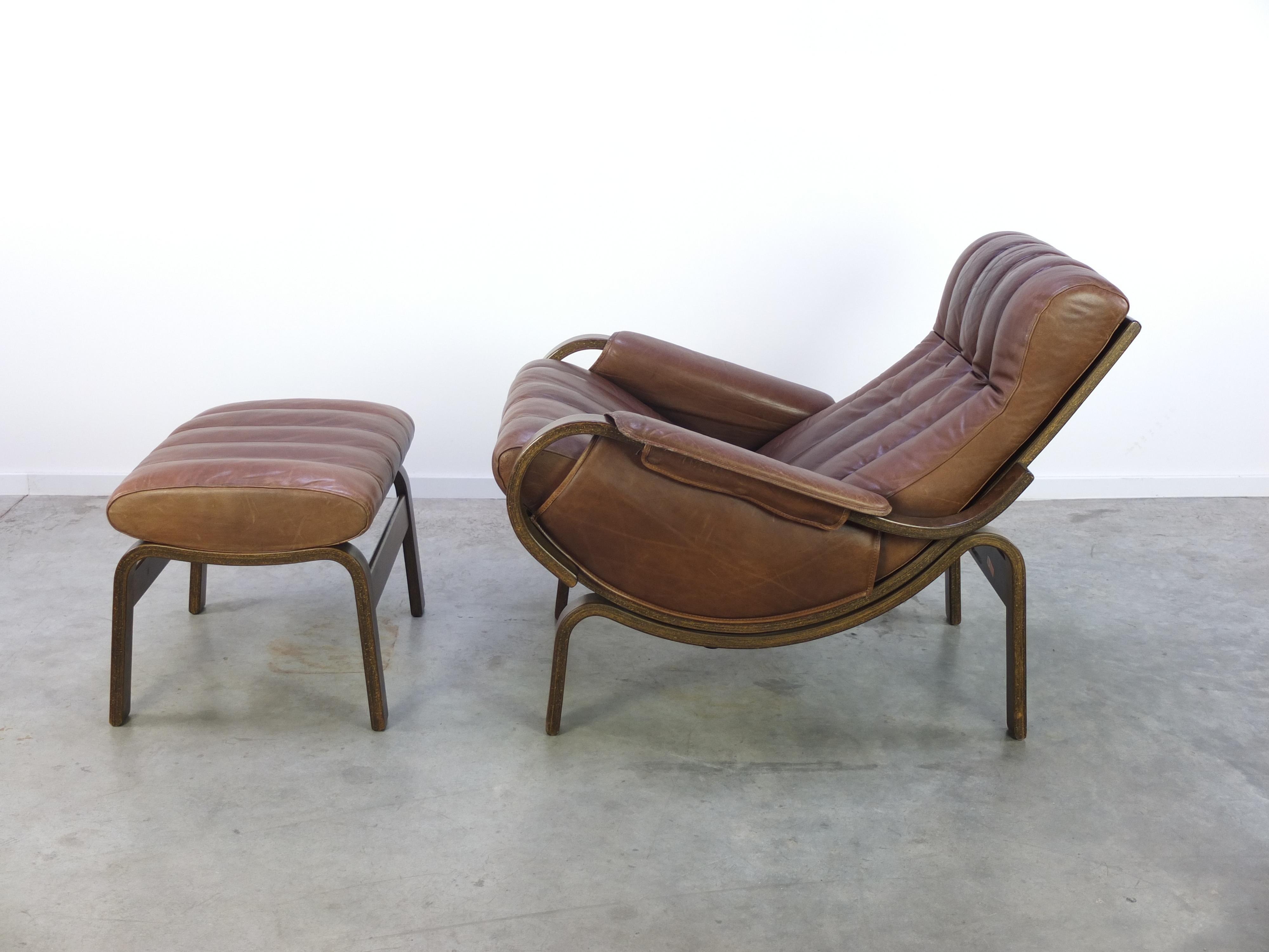 Norwegian Leather 'Orbit' Lounge Chair with Ottoman by Ingmar Relling for Westnofa, 1960s