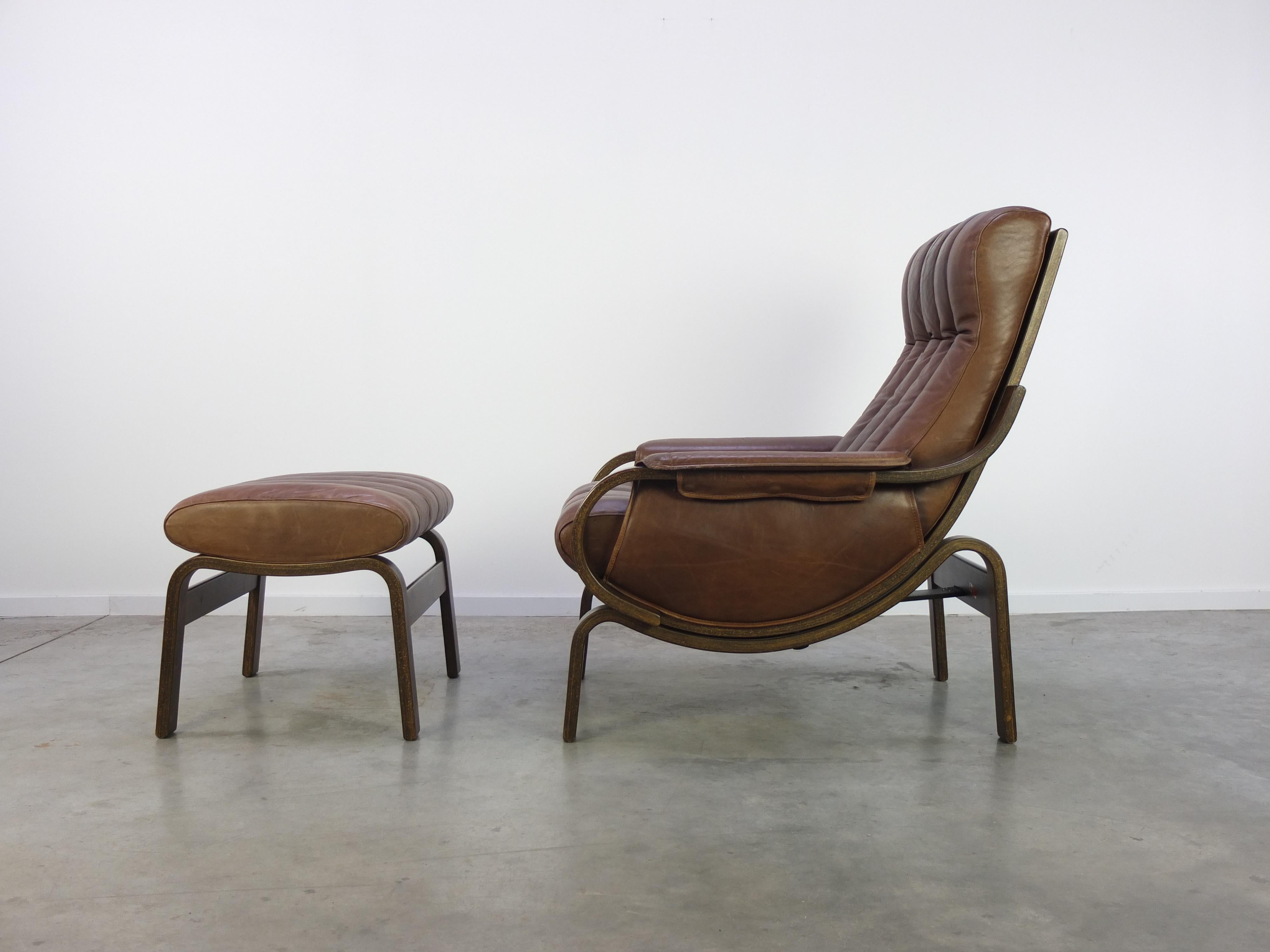 Norwegian Leather 'Orbit' Lounge Chair with Ottoman by Ingmar Relling for Westnofa, 1960s