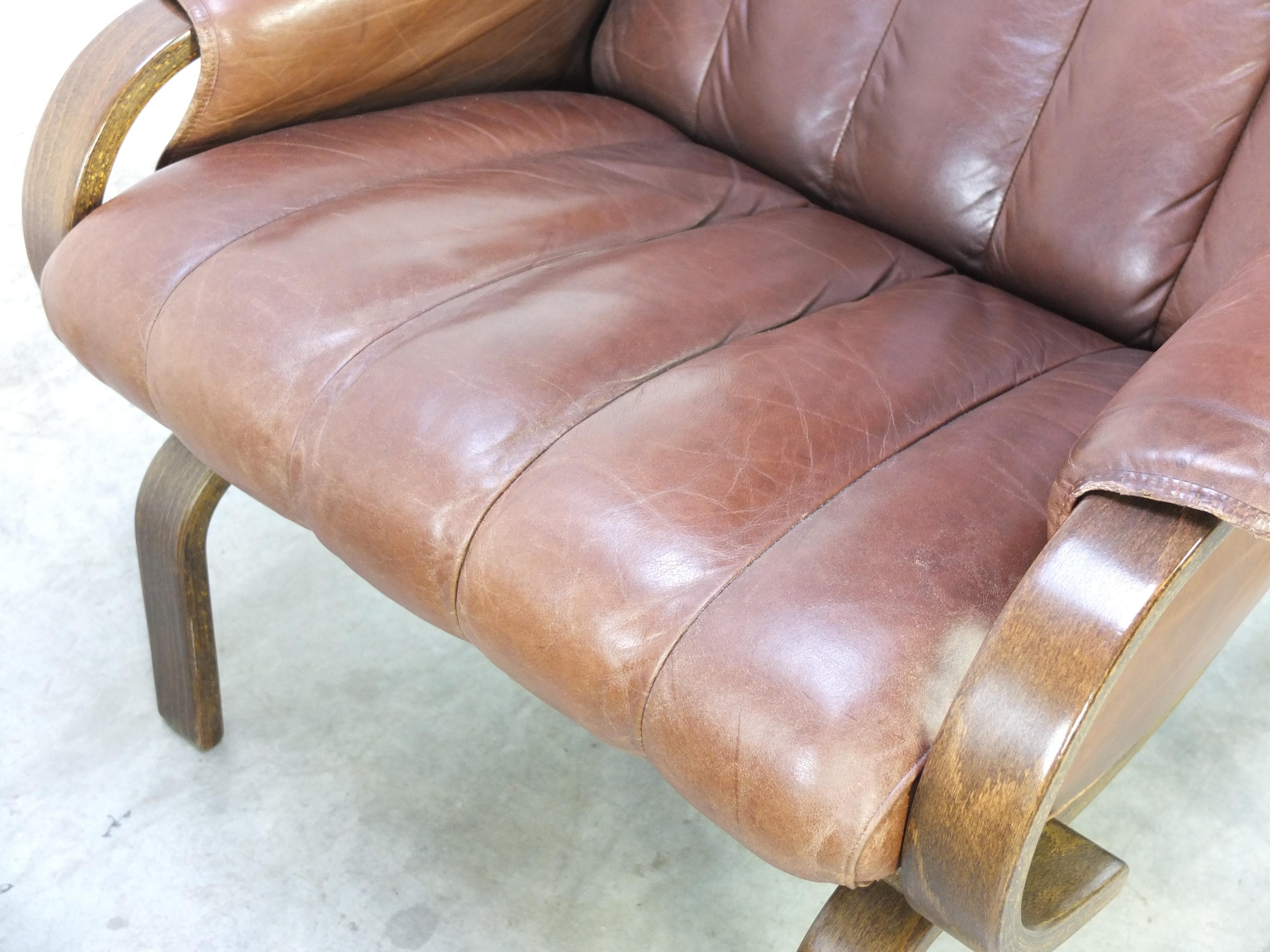 20th Century Leather 'Orbit' Lounge Chair with Ottoman by Ingmar Relling for Westnofa, 1960s