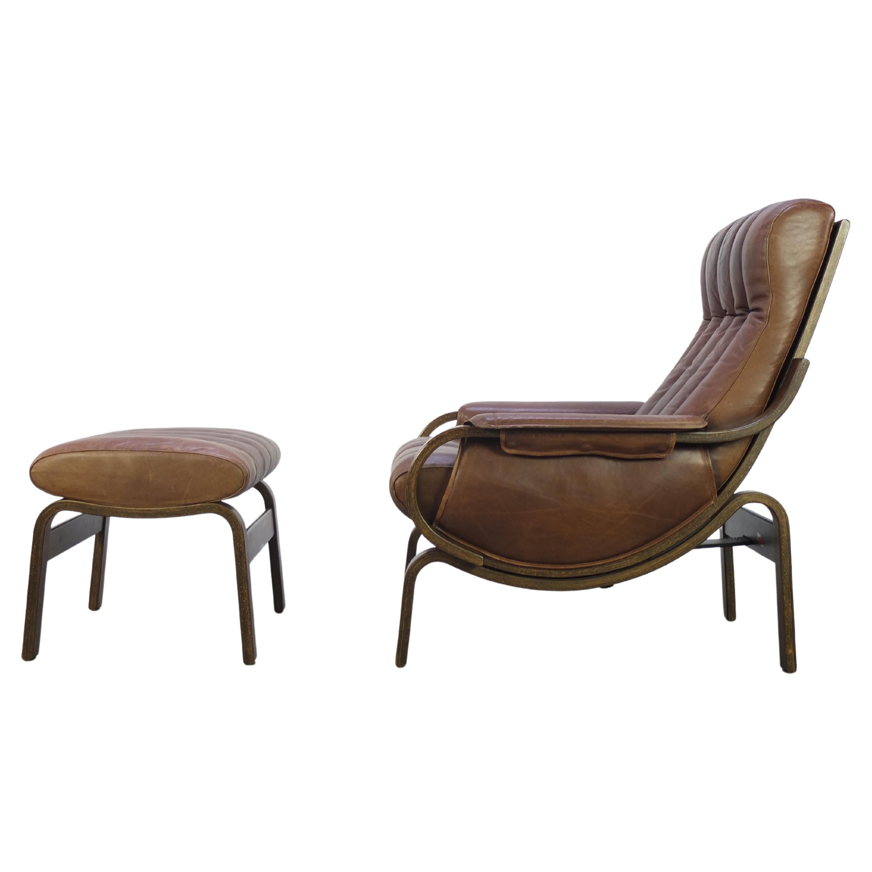 Leather 'Orbit' Lounge Chair with Ottoman by Ingmar Relling for Westnofa, 1960s