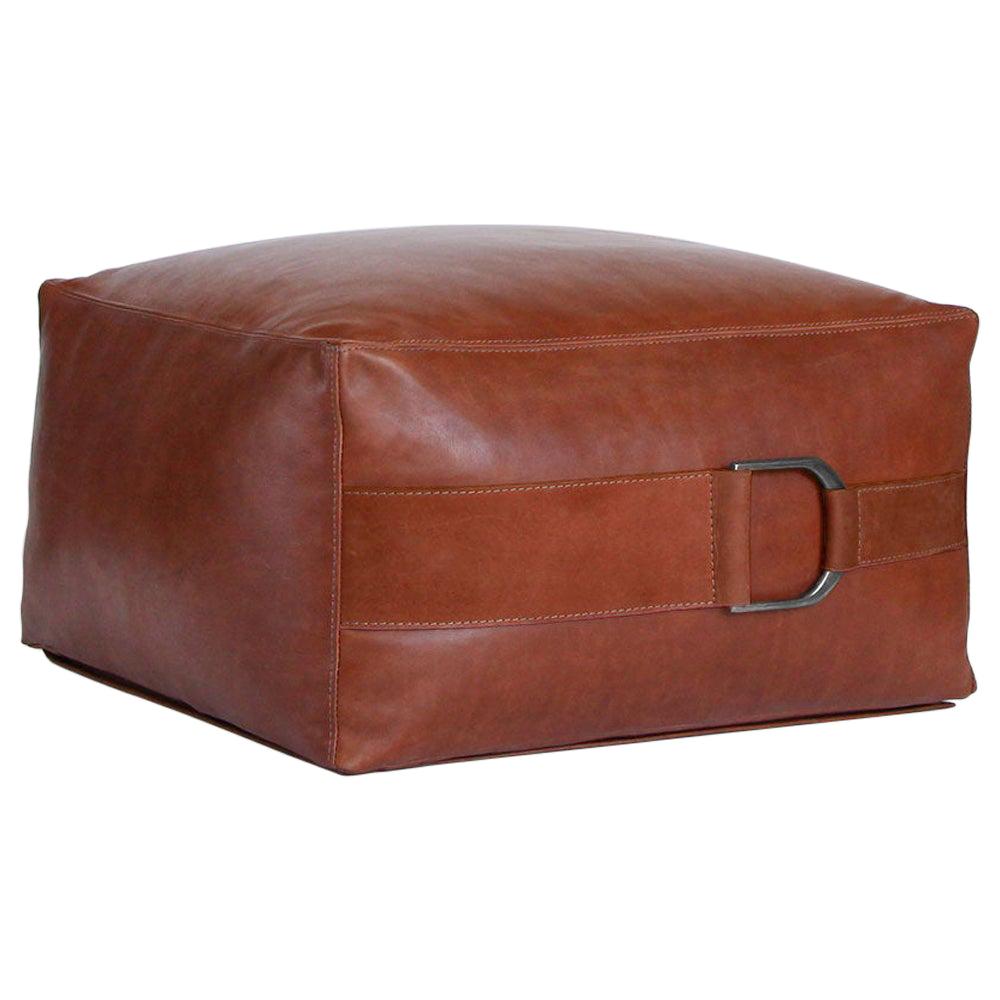 Leather Ottoman in Camel, Large, Talabartero Collection For Sale
