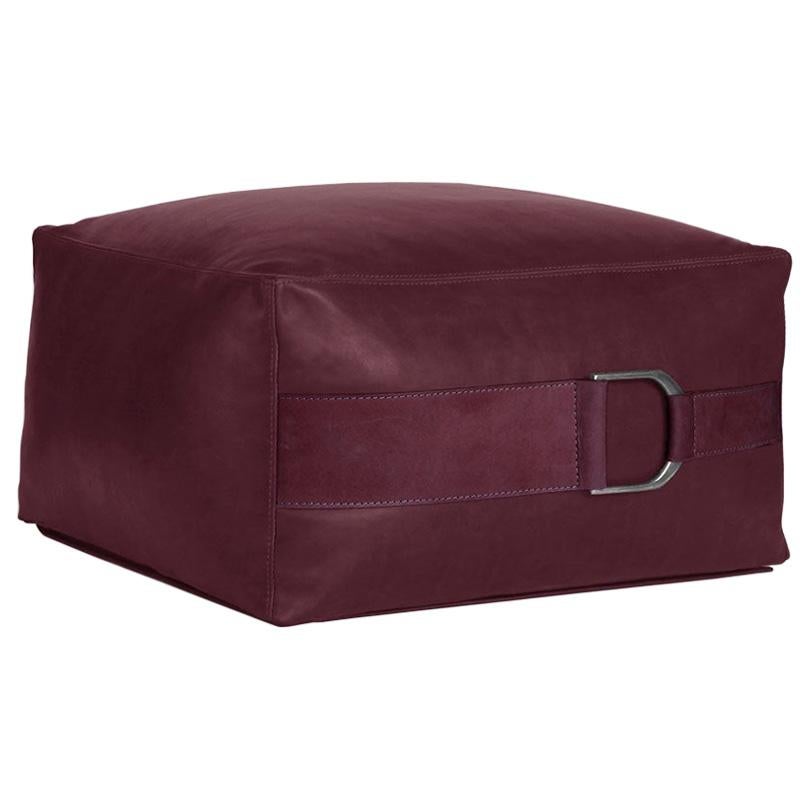 Leather Ottoman in Solid Berry, Large, Talabartero Collection For Sale