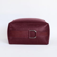 Leather Ottoman in Solid Berry, Small, Talabartero Collection