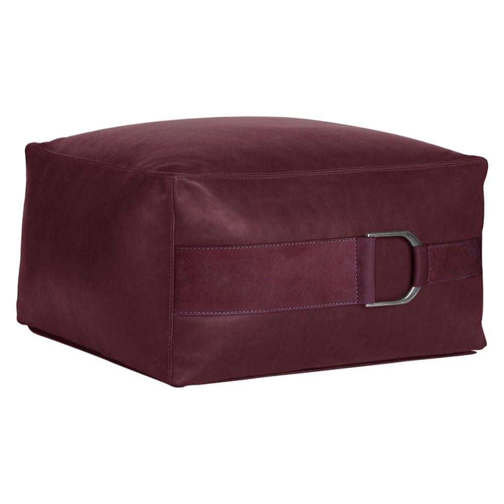 Leather Ottoman in Solid Berry, Small, Talabartero Collection