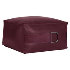 Pouf en cuir en baies unies, petit, collection Talabartero