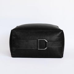 Leather Ottoman in Solid Black, Small, Talabartero Collection