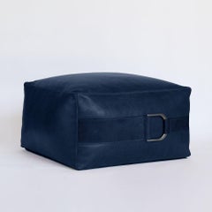 Leather Ottoman in Solid Cobalt, Large, Talabartero Collection