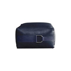 Leather Ottoman in Solid Cobalt, Large, Talabartero Collection