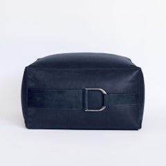 Leather Ottoman in Solid Cobalt, Small, Talabartero Collection