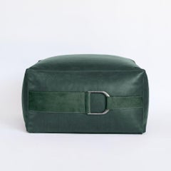 Leather Ottoman in Solid Emerald Green, Large, Talabartero Collection