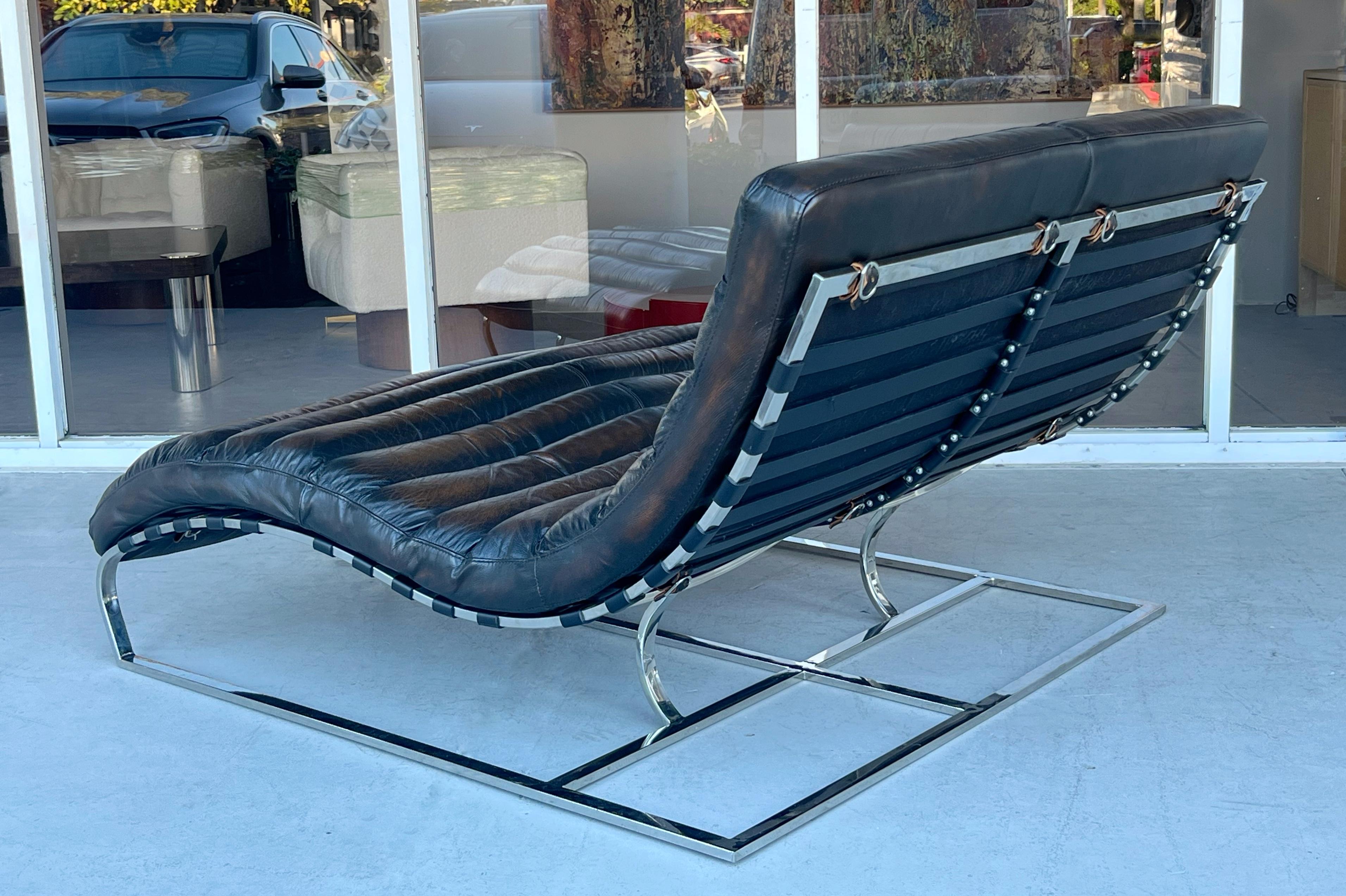 Contemporary Leather Oviedo Double Chaise Lounge by RH For Sale