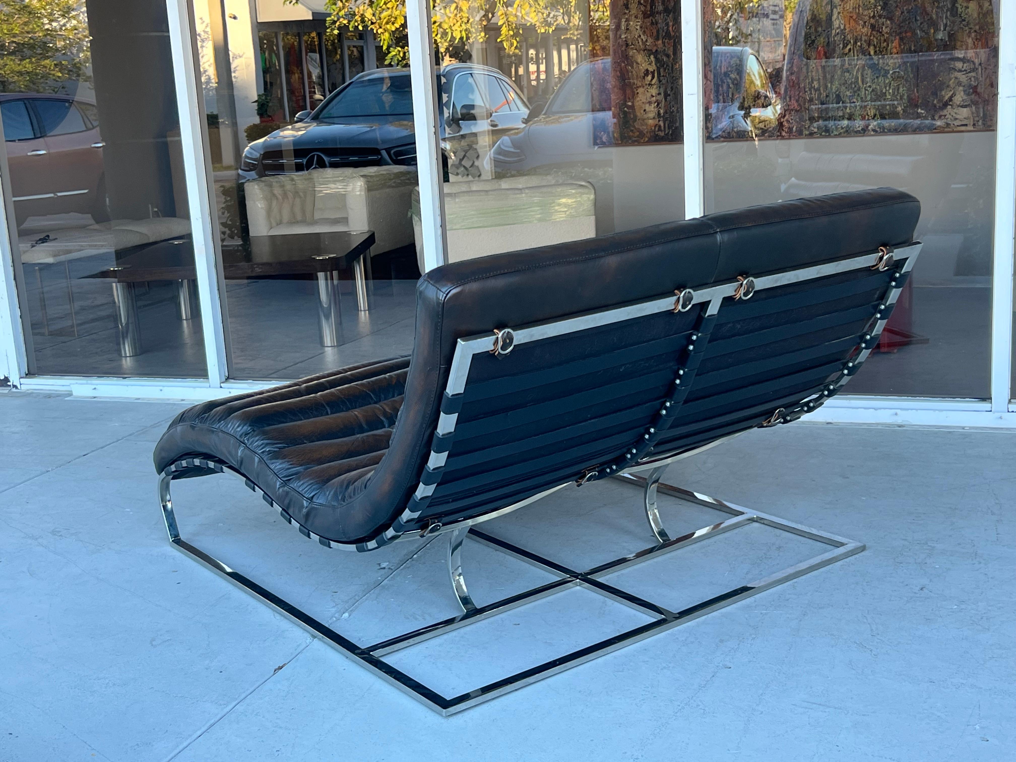 Stainless Steel Leather Oviedo Double Chaise Lounge by RH For Sale