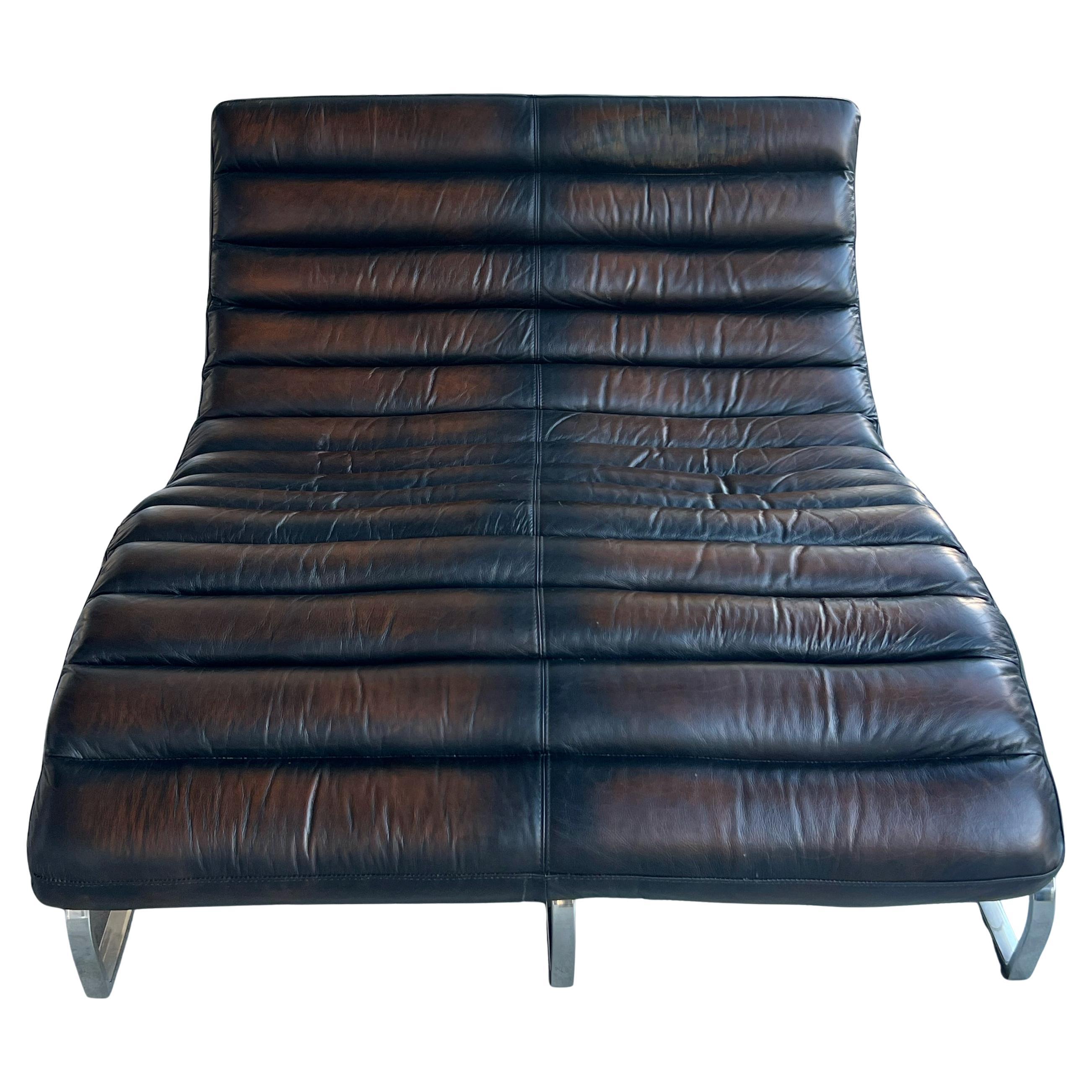 Leather Oviedo Double Chaise Lounge by RH For Sale