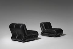 Leather ‘Pagrù’ Lounge Chairs by Claudio Vagnoni for 1P, Italy, 1968