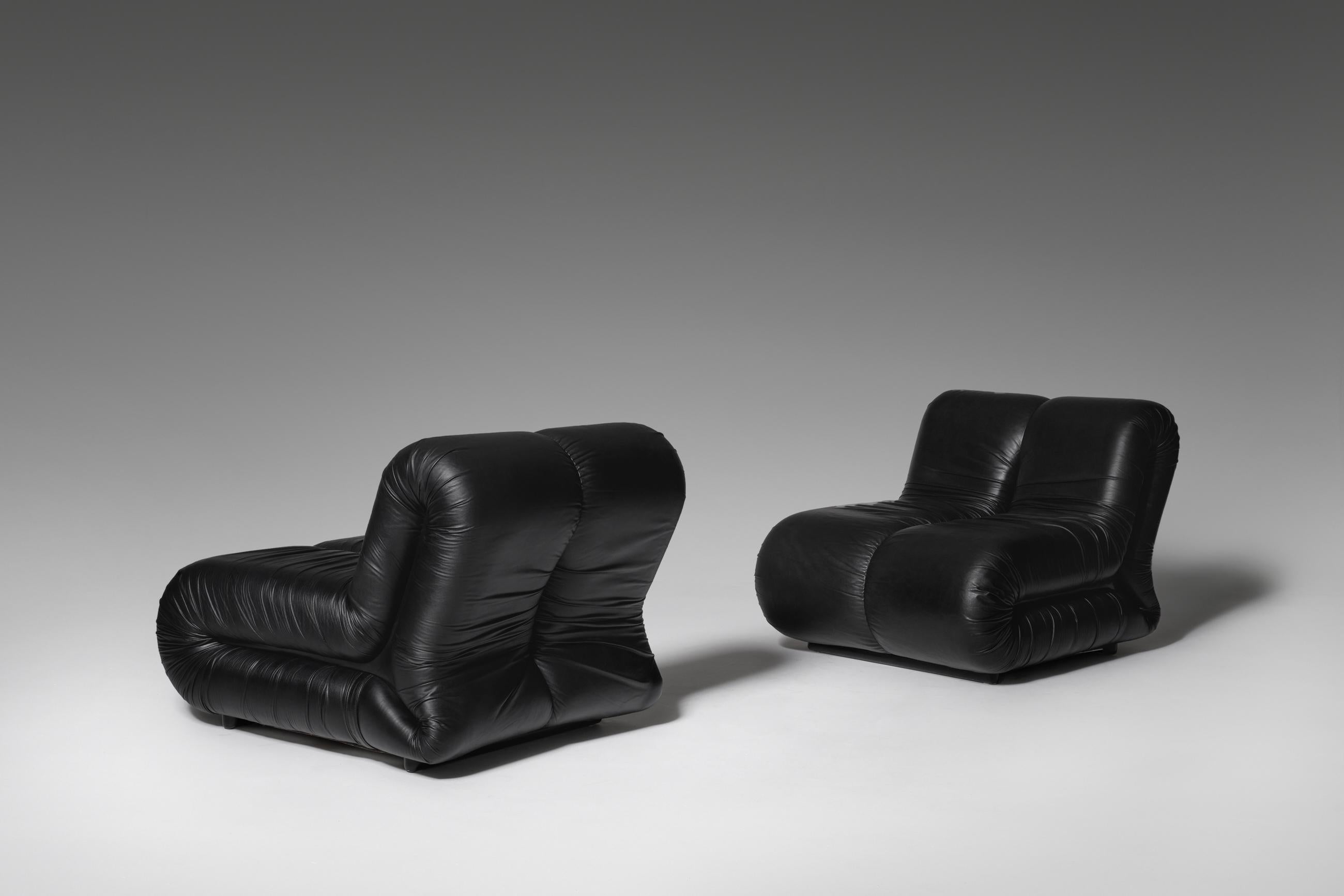 Leather ‘Pagrù’ Lounge Chairs by Claudio Vagnoni for 1P, Italy, 1968 3