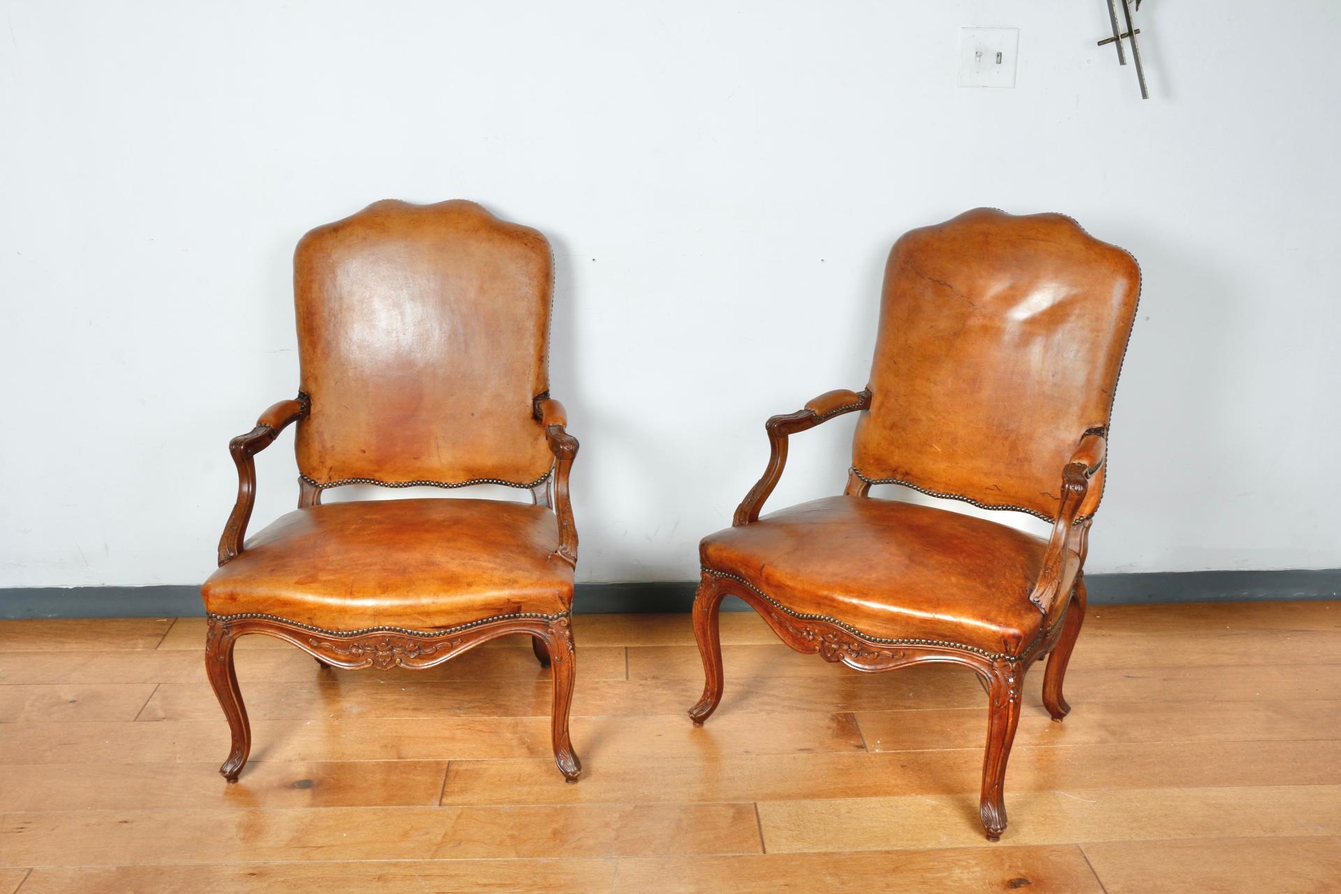 Rococo Leather Pair of Bergere Chairs For Sale