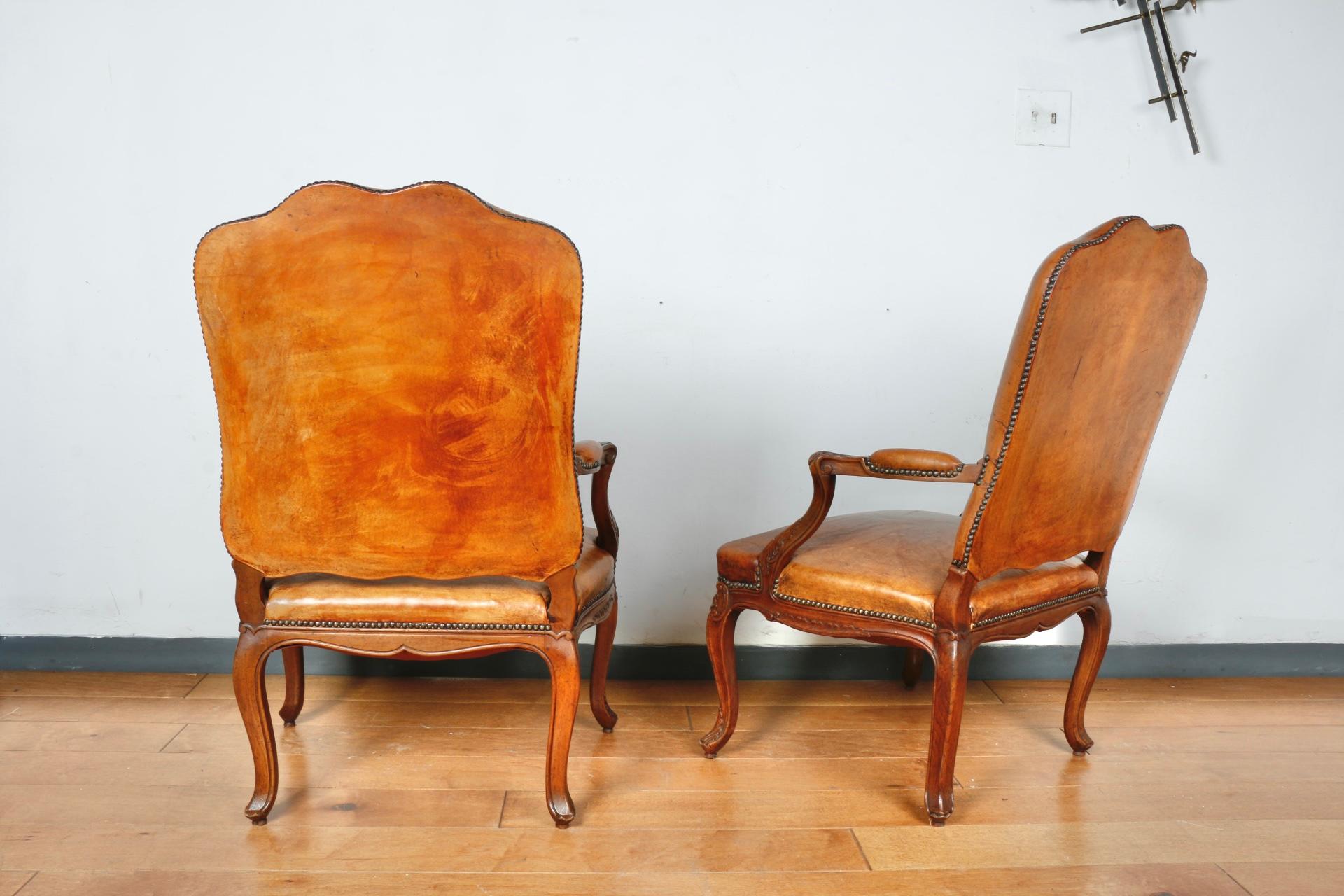 Leather Pair of Bergere Chairs For Sale 2