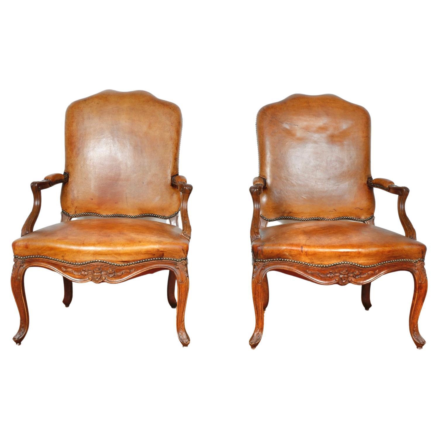 Leather Pair of Bergere Chairs