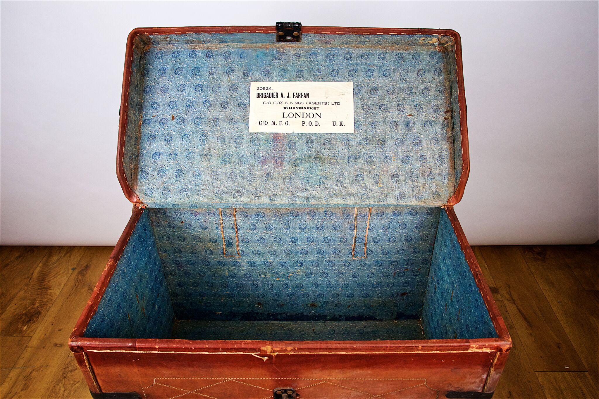 Leather Panier Trunk with Fabric Interior and Iron Lock Keep, circa 1890 6