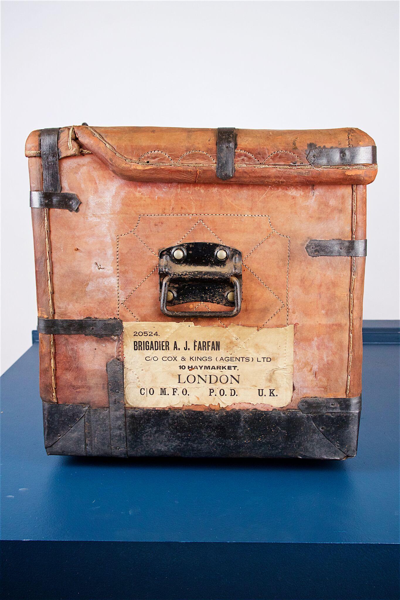 Leather Panier Trunk with Fabric Interior and Iron Lock Keep, circa 1890 1