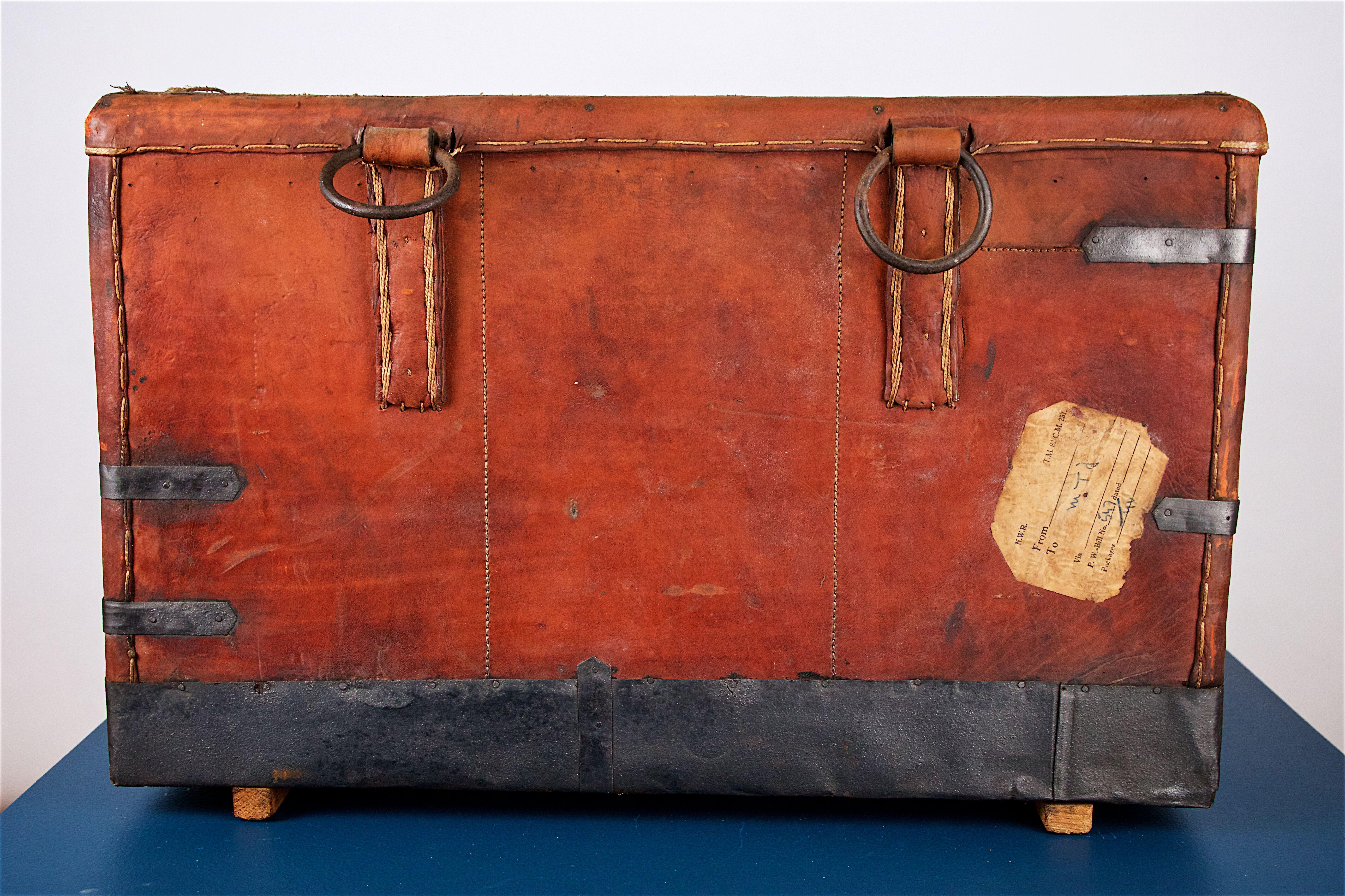 Leather Panier Trunk with Fabric Interior and Iron Lock Keep, circa 1890 3
