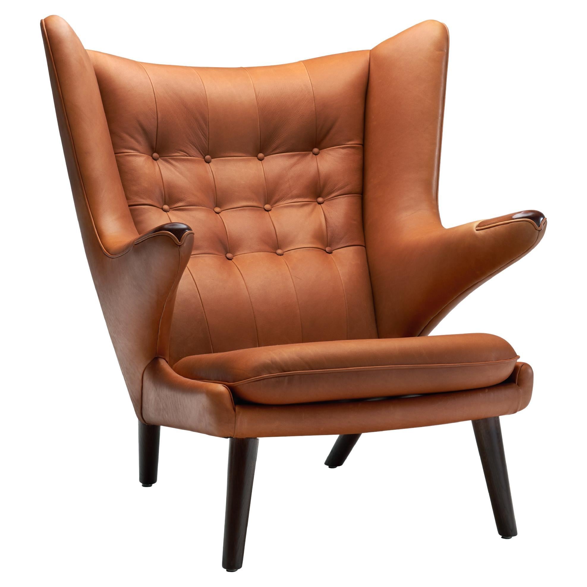 Leather "Papa Bear" Lounge Chair by Hans J. Wegner for AP Stolen, Denmark 1950s