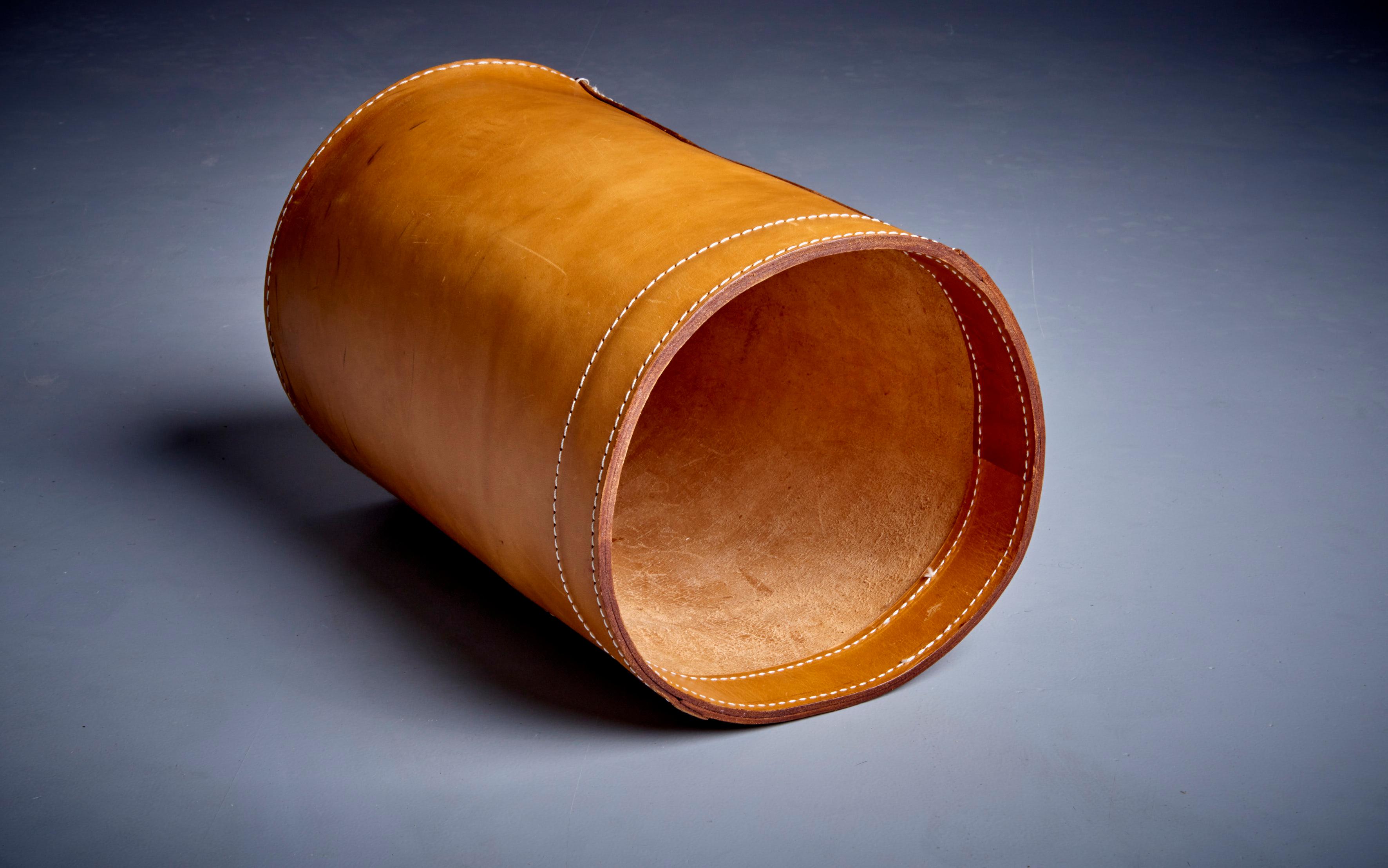 Mid-Century Modern Leather Paper Basket, Denmark 1960s