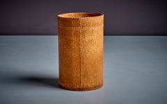 Leather Paper Basket with White Stitching
