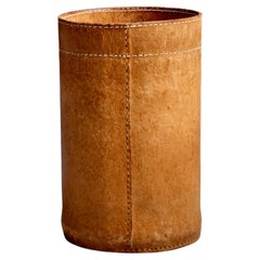 Leather Paper Basket with White Stitching
