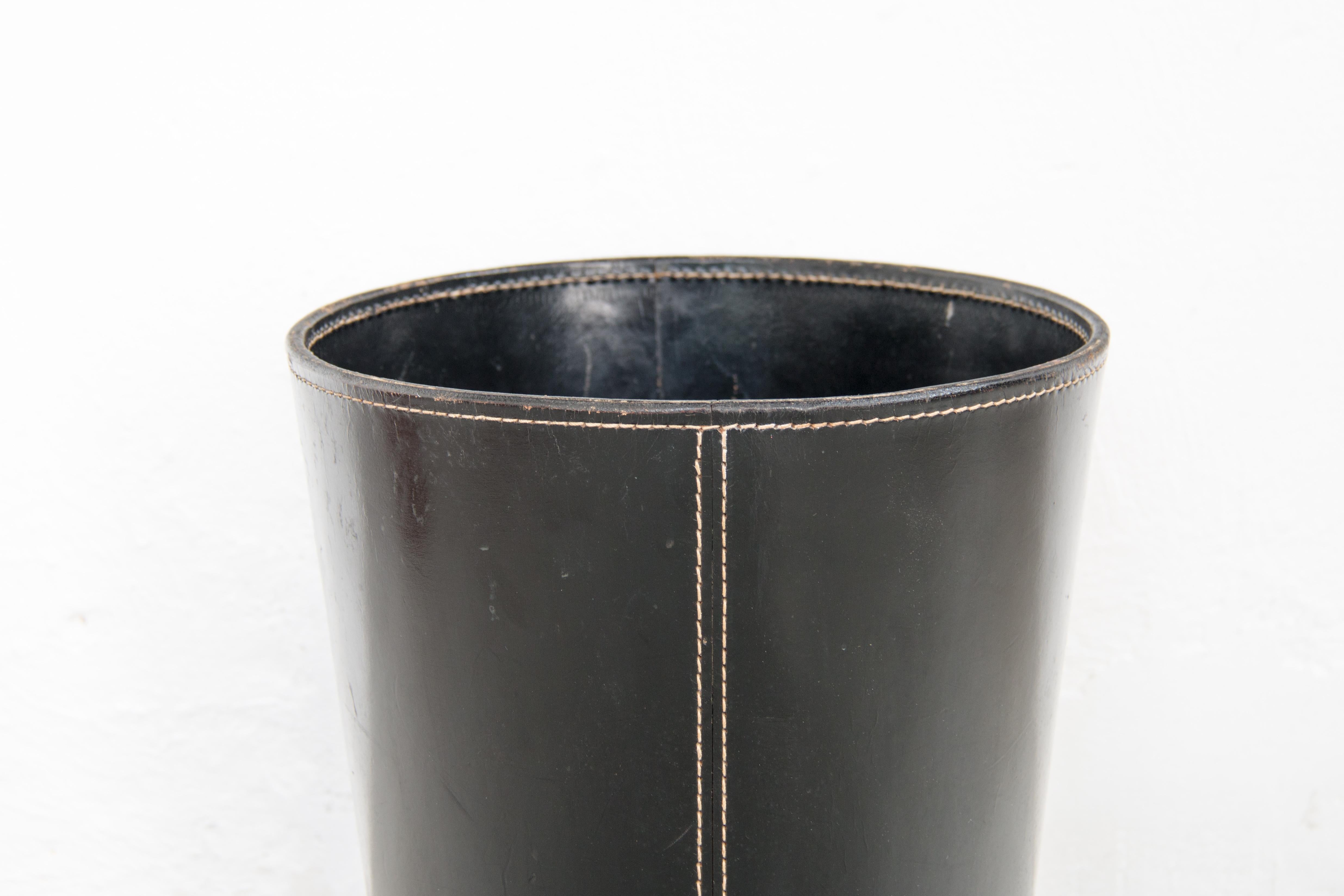 Mid-20th Century Leather Paper Bin with Brass Handle by Carl Auböck