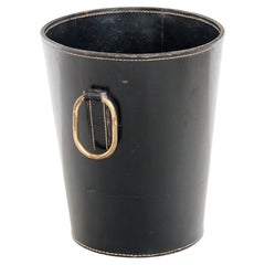 Leather Paper Bin with Brass Handle by Carl Auböck
